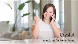  Presentation with down syndrome - Theme having physically disable - down syndrome woman at home background and a  colored foreground