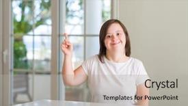  Presentation with down syndrome - Audience pleasing slide set consisting of physically disable - down syndrome woman at home backdrop and a  colored foreground