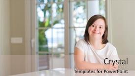  Presentation with down syndrome - PPT theme having physically disable - down syndrome woman at home background and a lemonade colored foreground