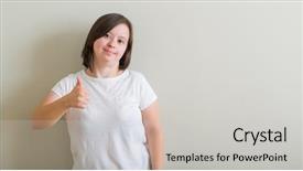  Presentation with woman - Beautiful PPT theme featuring physically disable - down syndrome woman standing backdrop and a light gray colored foreground