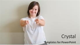  Presentation with down syndrome - PPT layouts consisting of physically disable - down syndrome woman standing background and a light gray colored foreground