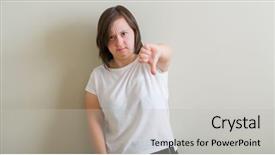  Presentation with down syndrom - Slides having physically disable - down syndrome woman standing background and a light gray colored foreground