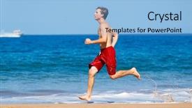  Presentation with hawaii - Cool new PPT theme with physically fit man running on beach in hawaii backdrop and a light blue colored foreground