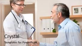  Presentation with physician - Amazing presentation theme having physician - doctor shaking hands to patient backdrop and a coral colored foreground