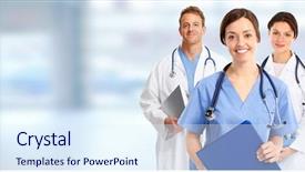  Presentation with physician - Cool new slide deck with physician - doctors group backdrop and a sky blue colored foreground