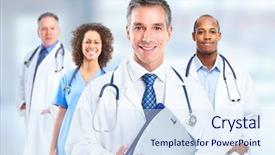  Presentation with physician - Slide deck consisting of physician - group of hospital doctors background and a sky blue colored foreground