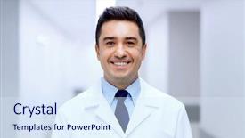  Presentation with physician - Slide set consisting of physician - healthcare profession people and medicine background and a sky blue colored foreground