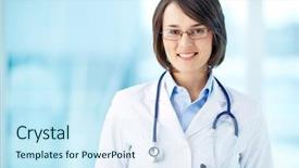 Presentation with medical worker - Presentation design having physician - portrait of a young medical background and a sky blue colored foreground
