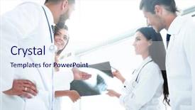  Presentation with doctor discussing family - Presentation theme consisting of physician assistant - group of doctors discussing background and a sky blue colored foreground