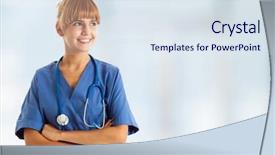  Presentation with physician - Amazing PPT theme having physician assistant - portrait of a beautiful smiling backdrop and a sky blue colored foreground