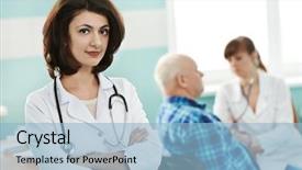  Presentation with medic - Audience pleasing slide deck consisting of physician assistant - portrait of young female doctor backdrop and a light blue colored foreground