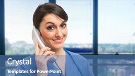  Presentation with nurse and mobile phone - Presentation having physician assistant - smiling nurse talking background and a  colored foreground