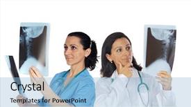  Presentation with helping others two hands woman - Presentation enhanced with physician assistant - two woman doctor with radiography background and a  colored foreground
