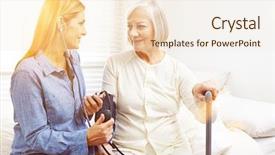  Presentation with monitoring - Beautiful presentation theme featuring physician assistant - woman doing blood pressure monitoring backdrop and a lemonade colored foreground