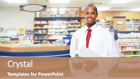  Presentation with medical pharmacy - PPT layouts consisting of physician doctor man over pharmacy background and a coral colored foreground