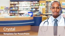  Presentation with medical pharmacy - Presentation theme having physician doctor man over pharmacy background and a coral colored foreground
