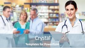  Presentation with medical pharmacy - Amazing PPT layouts having physician doctor woman over pharmacy backdrop and a light blue colored foreground