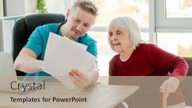  Presentation with physician - Cool new presentation design with physician-explaining-treatment-to-old backdrop and a mint green colored foreground