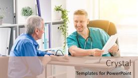  Presentation with physician - Slide set featuring physician-giving-recommendations-to-patient background and a coral colored foreground