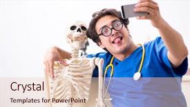  Presentation with joint - Amazing PPT theme having physician joint mobilization - funny doctor with skeleton backdrop and a lemonade colored foreground