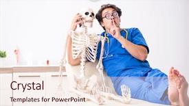  Presentation with doctor in hospital health insurance related icons healthcare person saving medical - Beautiful presentation theme featuring physician joint mobilization - funny doctor with skeleton backdrop and a sky blue colored foreground