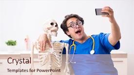  Presentation with doctor in hospital health insurance related icons healthcare person saving medical - PPT theme with physician joint mobilization - funny doctor with skeleton background and a lemonade colored foreground