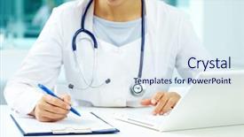  Presentation with physician - Slide deck featuring physician making notes in doctor background and a sky blue colored foreground