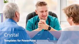  Presentation with physician - Slide deck having physician-talking-to-mature-couple background and a teal colored foreground