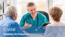  Presentation with physician - Slide deck consisting of physician-talking-to-mature-couple background and a teal colored foreground