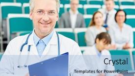  Presentation with physician - Presentation design featuring physician with experience and competence background and a light blue colored foreground