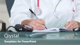  Presentation with physician - Theme featuring physician-writing-prescription-cropped-image background and a gray colored foreground