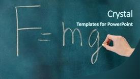  Presentation with physics - Slide deck featuring physics formula written on blackboard with chalk background and a ocean colored foreground