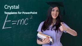  Presentation with greek column front - Colorful presentation theme enhanced with physical education related - female graduate student in front backdrop and a ocean colored foreground