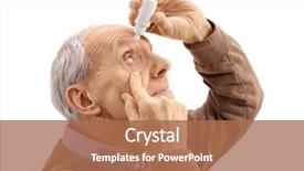  Presentation with eye drops products - Cool new PPT theme with physiology - elderly man applying eye drops backdrop and a coral colored foreground