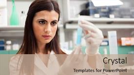  Presentation with lab - Slide deck having physiology - female researcher in her lab background and a coral colored foreground