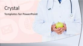  Presentation with being new doctor - Cool new theme with physiology - male doctor holding green apple backdrop and a pink colored foreground