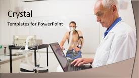  Presentation with exercise bike - Presentation theme enhanced with physiology - man doing fitness test background and a white colored foreground