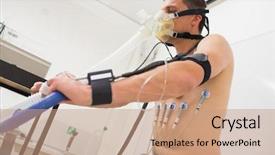  Presentation with exercise bike - Cool new presentation design with physiology - man doing fitness test backdrop and a coral colored foreground