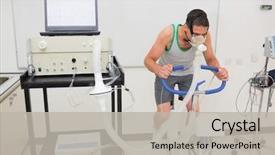  Presentation with exercise bike - Slides enhanced with physiology - man doing fitness test background and a light gray colored foreground