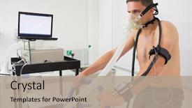  Presentation with exercise bike - Beautiful presentation theme featuring physiology - man doing fitness test backdrop and a coral colored foreground