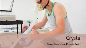  Presentation with exercise bike - PPT theme with physiology - man doing fitness test background and a coral colored foreground