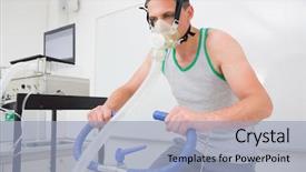  Presentation with exercise bike - PPT theme featuring physiology - man doing fitness test background and a light blue colored foreground