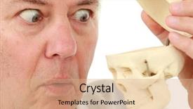  Presentation with skull - Amazing PPT theme having physiology - man looking into the skull backdrop and a coral colored foreground