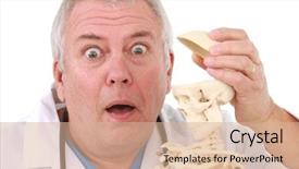  Presentation with skull - Beautiful PPT theme featuring physiology - older doctor surprised to see backdrop and a coral colored foreground