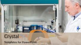  Presentation with scientist - Presentation theme with physiology - scientist at work background and a coral colored foreground