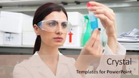  Presentation with laboratory - Presentation theme having physiology - scientist at work background and a coral colored foreground