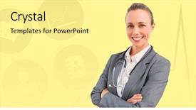  Presentation with teal and yellow wallpaper - PPT theme consisting of physiology - smiling doctor woman against yellow background and a blonde colored foreground