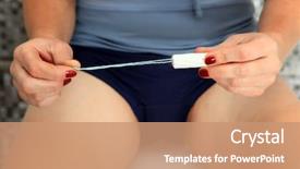  Presentation with periods of lifespan - Slides featuring physiology - tampon in hand of woman background and a coral colored foreground