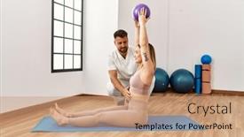  Presentation with rehab clinic - Presentation theme having physioterapist-man-giving-rehab-treatment background and a coral colored foreground