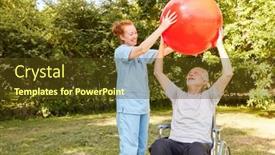  Presentation with stroke - Presentation theme consisting of physiotherapist-and-senior-in-wheelchair background and a tawny brown colored foreground